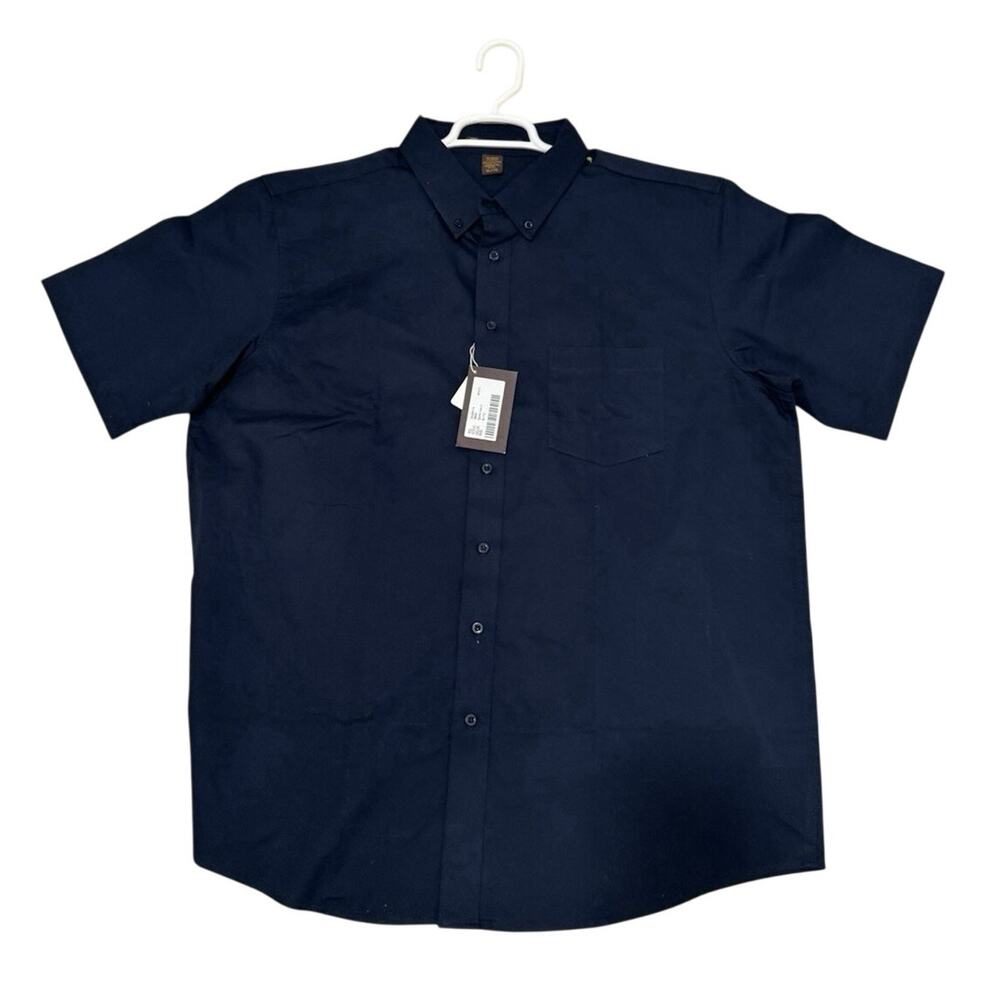 Harriton Short-SleeveTwill Blue Shirt Teflon Fabric Protector Work Mens XL NWT